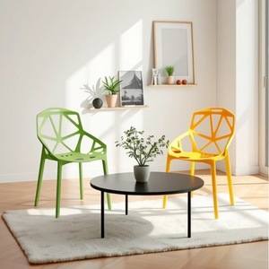 <span class=keywords><strong>Chaise</strong></span> de salle à manger moderne et élégante en PP, à dossier creux polygonal, avec vis de fixation, idéale pour les restaurants et cafés en extérieur - Product Image 3