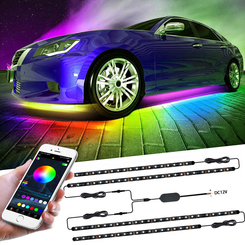 APP/Remote Control Car Underglow Light Kit RGB Underbody Underglow Car Atmosphere Flexible Under Glow Lighting Lights For Car