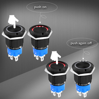 Sakelar Tombol Tekan Berlampu Logam Tahan Air IP65 19MM Hitam Momentary 5Pin SPST dengan Terminal Solder untuk Mobil Kapal CE ROHS