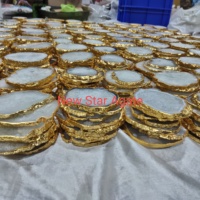Sous-verre en agate blanche véritable fait main, effet toucher réel, avec placage doré, pour la décoration intérieure Feng Shui - Vente en gros NEW STAR AGATE