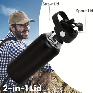Custom Logo Stainless Steel Sports Water <b>Bottle</b> with 2 in 1 Straw Spout Lid Wide Handle Vacuum Insulated <b>Flask</b> - Product Image 3