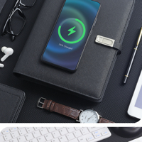 Carnet de notes personnalisé avec logo LED lumineux, batterie externe et USB, coffret cadeau d'entreprise, chargeur sans fil 8000 mAh