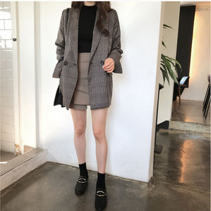 Liu Ming tren musim gugur 2024 wanita kasual panjang longgar kotak-kotak jaket Formal wanita kantor mantel luar - Product Image 4