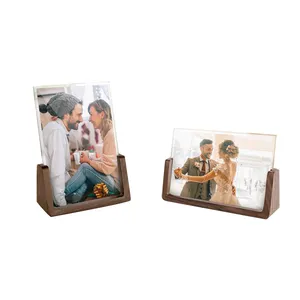 Wood Photo Picture Frame Rustic Wooden Picture Frame with Walnut Wood Base and High Definition Break Free Acrylic Covers