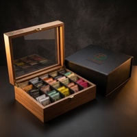Boîte de rangement pour sachets de thé en bois gravé, écologique, de luxe, Landy, 24 compartiments, couvercle transparent, grande capacité