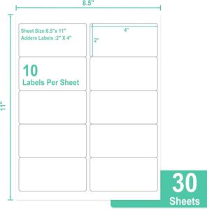 Étiquettes autocollantes en papier pour usage agricole, format 2" x 4", imprimables, blanches, 10 par feuille, 300 étiquettes, impression laser/jet d'encre, finition mate - Product Image 2