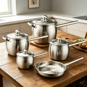 FLEY Ensemble de 9 ustensiles de cuisine durables en acier inoxydable, casseroles complètes pour la cuisson, répondant à tous les besoins de cuisson domestiques - Product Image 1