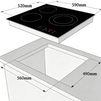 Kompor Tanam Keramik 5500W 3 Zona dengan Kontrol Sentuh Cincin Ganda, Timer, Pengunci Anak, Pematian Otomatis, Bersertifikasi CE