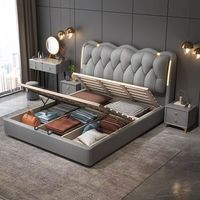 Lit rembourré moderne en tissu avec dossier et rangement pour projets hôteliers et d'appartements – Cadre de lit King Size durable