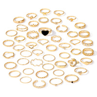 Mode 49 Pièces/Set Anneaux de Phalange en Forme de Cœur d'Amour Creux Papillon Géométrique Brillant Lune en Or, Ensemble de Bagues pour Femmes Bijoux