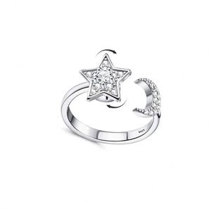 แหวนหมุน Spinner CZ Star Moon Fidget Ring เครื่องประดับเงินแท้ 925 ปรับขนาดได้ หมุนได้ สำหรับผู้หญิง ช่วยลดความวิตกกังวล - Product Image 4