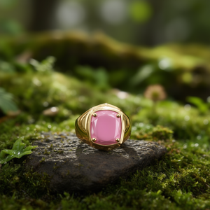 Bague en acier inoxydable 316L plaqué or PVD avec pierre rose pour femme - Product Image 3