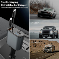 Vente chaude Charge rapide universelle Rotation à 180 ° Chargeur de voiture Adaptateur 12-24V Ports USB C Construit en 2 types de câble extensible Type C 75cm