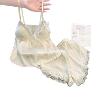 <span class=keywords><strong>Pigiama</strong></span> Estivo Sexy da <span class=keywords><strong>Donna</strong></span> in Seta Ghiaccio, Canotta con Spalline e Pantaloncini con Coulisse, Scollo a V Senza Maniche con Fiocco, Morbido e Traspirante, Argento - Product Image 5