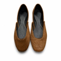 Birotzxiues Sepatu Flat Balet D Orsay Rambut Kuda Wanita Slip On Ujung Bulat 4 Warna Coklat Hitam Hijau Nyaman Ukuran EUR 36-44
