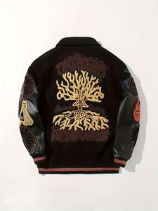 เสื้อแจ็กเก็ตลายทางปักลายทางทรงหลวมของผู้ชายมีกระเป๋ามีปกแบบลำลองกระดุมยาว - Product Image 3