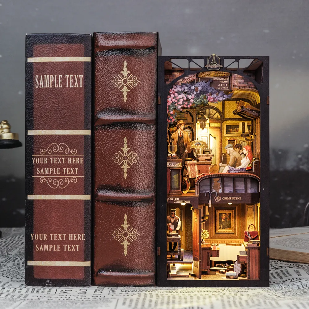 Cutebee 3D en bois Miniature Big Ben étagère série de détective maison de poupée Train Mystery Case Book Nook avec cache-poussière