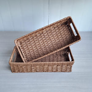 Cesta de almacenamiento tejida hecha a mano, rectangular, 36x16x9cm, organizador de oficina, cesta de ratán para escritorio, toalla, control remoto - Product Image 2