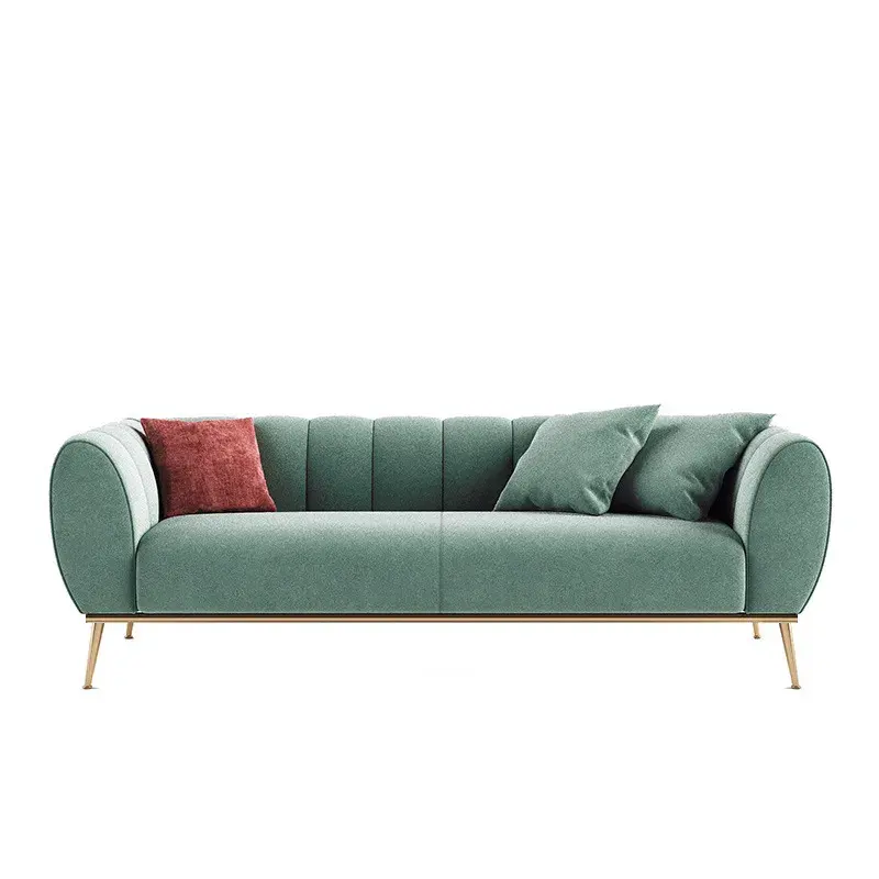 modern family green velvet sofa with cushion