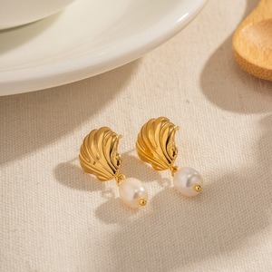 Pendientes de Seda Marina con Imitación de Perlas de Concha Oceánica, Chapados en Oro, de Acero Inoxidable, Joyería para Mujer, Ideales para Vacaciones en la Playa - ¡Gran Venta! - Product Image 4