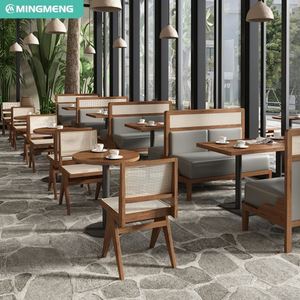 Chaises de salle à manger rétro modernes dos en bois tissé en rotin de style médiéval pour restaurants cafés hôtels - Product Image 4