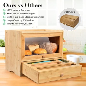 Wooden Bread <b>Storage</b> <b>Box</b> With <b>Drawer</b> For Kitchen Countertop Cling Film And Pastry Organization Solid Color Rectangle Design - Product Image 4