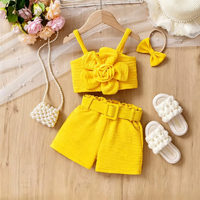 Tenues d'été pour filles les plus vendues en Europe et en Amérique : Haut à bretelles multicolores à fleurs en 3D + Short + Coiffe