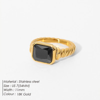 Bague en acier inoxydable plaqué or PVD avec pierre rectangulaire noire, bande torsadée, bague pour femme, bijoux vintage