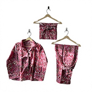 Conjunto de Pijama de Satén con Estampado Floral para Mujer, Manga Larga, Cuello Camisero, Ropa de Dormir de Lujo, Cintura Elástica Completa - Product Image 1