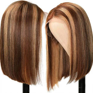 Dropshopping-Peluca de cabello humano sin procesar, postizo de encaje Frontal, Color marrón ombré, 4/27 ondas rectas, corte Bob, B08 - Product Image 2