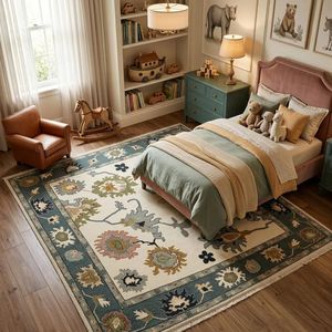 Luxury Hand Knotted Beige Wool Oushak Rug <b>Turkish</b> Knot Area <b>Carpet</b> for Living Room Bedroom Dining Room Custom Size Timeless Home - Product Image 3