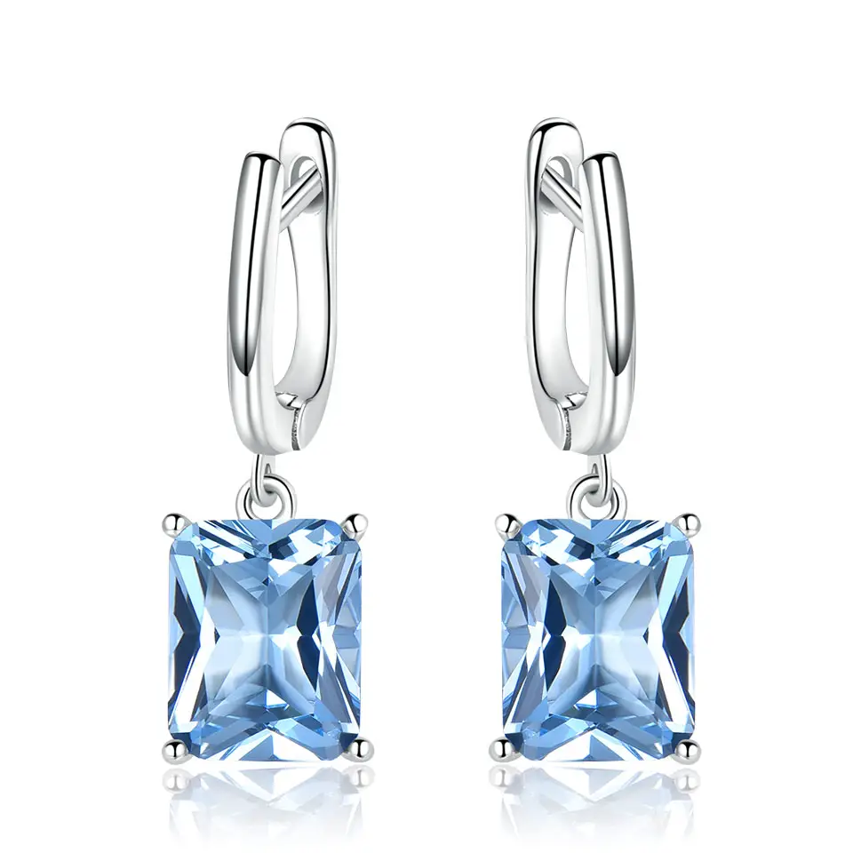 925 pure silver simple personality nano blue topaz pendant earrings for women