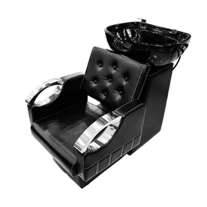 Unidad de lavado de cabello para salón de belleza con lavacabezas inclinable de cerámica y asiento ajustable - Product Image 5