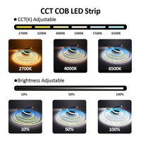 Bande LED COB CCT Epistar 5M 12V DC 608 LED 10MM PCB Haute Densité Flexible Ra90 Ruban Linéaire IP20 Dimmable Double Blanc