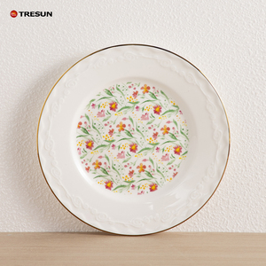Wholesale Golden Trim Rim Floral Design oem 16 pieces Custom Ceramic <b>Dinnerware</b> Dinner Set Custom Plate Set - Product Image 4