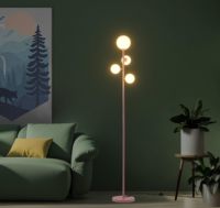 Lampadaire debout doré moderne du milieu du siècle avec LED en verre dépoli pour corps en fer de salon