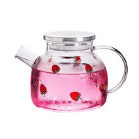 Service à thé fraise style nordique, grande capacité, bouilloire en verre transparent, tasses à thé, pichet à eau froide créatif pour les fêtes