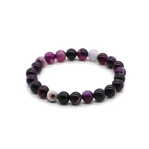 Smart Gemstone Elastic Bracelet Women 8 mm Natural Stone Bead Bracelet Purple Stripe Agate Crystal Girls Jewelry