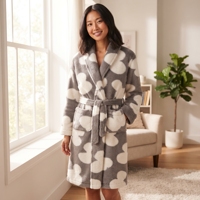 Peignoir de luxe en polaire douce et chaude pour femme, imprimé nuageux, à manches longues, respirant, col en V, ensemble de vêtements de nuit pour l'hiver et l'automne