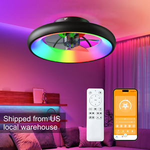 19.3" <b>RGB</b> Color Changing Ceiling Fan with Light 6-Speed Silent Reversible Motor for Bedroom Black - Product Image 1