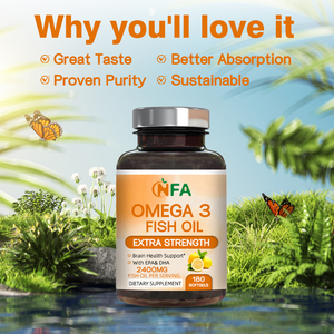 Gélules d'huile de poisson Omega 3 de bonne qualité extra forte pour le soutien de la santé du cerveau 2400mg huile de poisson de qualité supérieure sans sucre - Product Image 4