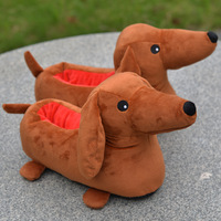 Pantoufles en peluche d'animaux de maison mignons pour hommes et femmes Design pantoufles en peluche d'hiver floues antidérapantes teckel