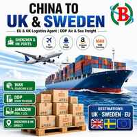 Transitaire Chine-Royaume-Uni, Suède, DDP, Expédition Aérienne et Maritime, Agent Logistique UE, Approvisionnement 1688, FBA Amazon, Service Shenzhen Hong Kong