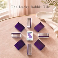Tuiles de Mahjong Américaines en Acrylique Transparent, Motif Lapin Violet Imprimé UV, Tuiles Durables pour Jeu de Table Familial et Loisirs