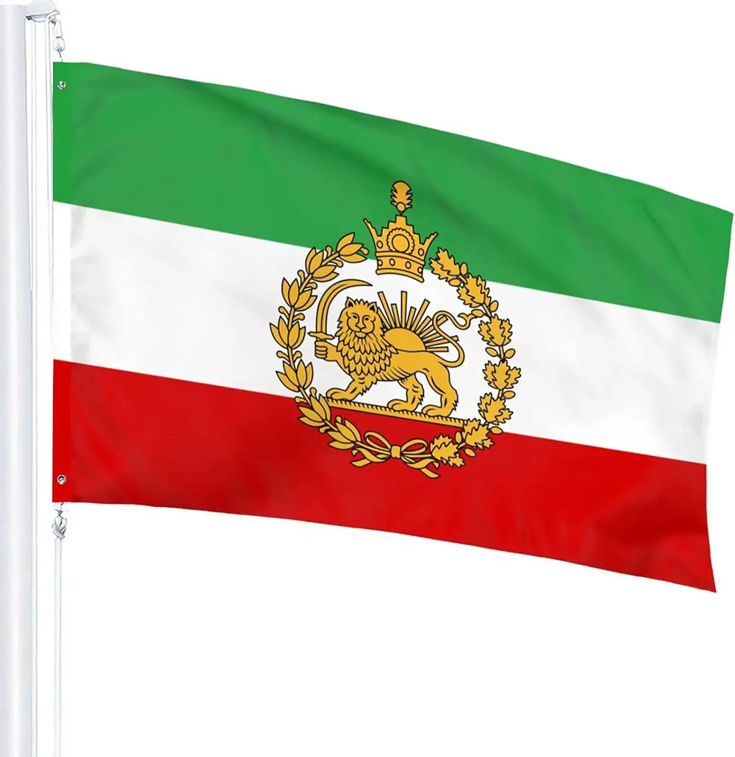 लायन सन क्राउन के साथ ईरान का ईरानी ध्वज 3X5 फीट आउटडोर, संवैधानिक क्रांति ध्वज, 100डी गुणवत्ता पॉलिएस्टर/फीड प्रतिरोधी के साथ