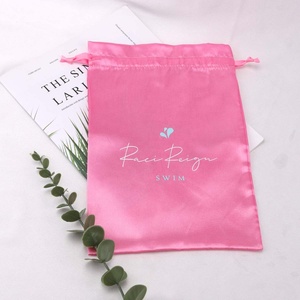 Custom Logo Printed Luxury Satin Hair <b>Extension</b> Bag Drawstring Bundle Swimsuit Shoe Dust Silk Pouch - Product Image 2