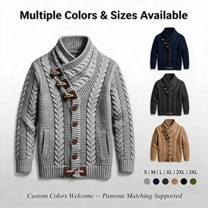 Cardigan en tricot torsadé 100 % polyester pour homme, col châle Aran épais, lourd, anti-boulochage, manches longues, personnalisable OEM ODM - Product Image 3