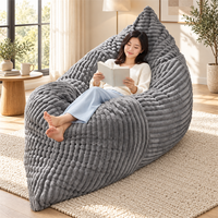 Moderner grauer breiter gerippter Cord-Sitzsack, faltbar, 2-in-1 Schlafsofa, vakuumkomprimiert, rahmenlose Lounge-Sitzgelegenheit für Zuhause