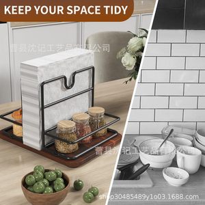 Tissue Paper Storage Rack With <b>Spice</b> <b>Jars</b> Wooden Base Desktop Organizer For Kitchen And Restaurant Use - Product Image 4