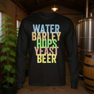 Ingrédients pour la fabrication de la bière : eau, orge, houblon, levure, brasserie, bière ale, t-shirt à manches longues - Product Image 3